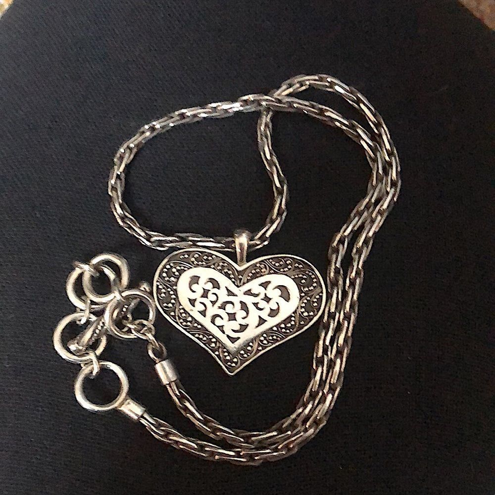 LOIS HILL Sterling Silver Woven Link Chain Heart Charm Toggle Necklace
